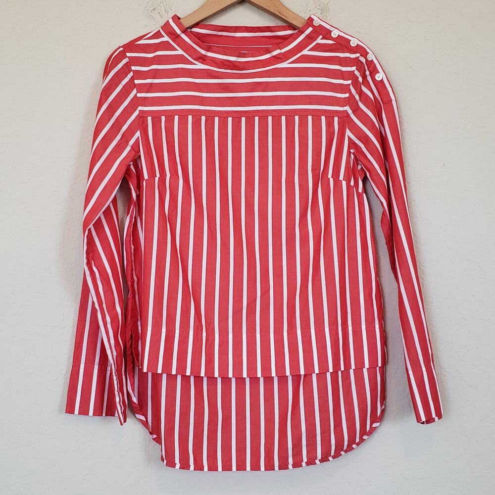 J Crew Factory Red White Striped Funnel‎ Neck Long Sleeve Top Corpcore Women's 2